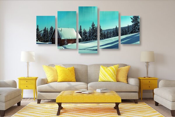Quadri 5 pezzi – Paesaggio invernale fiabesco