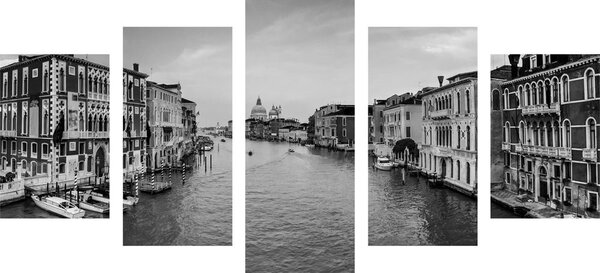 Quadri 5 pezzi – Canale famoso a Venezia in bianco e nero