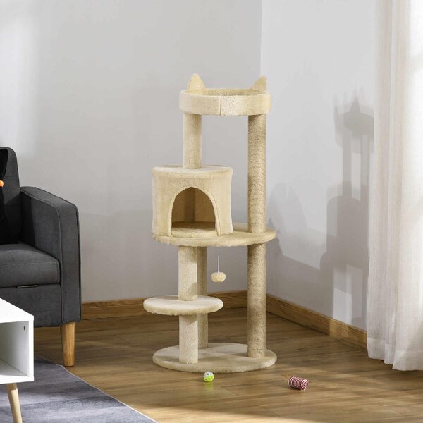 AllMyPets Albero Tiragraffi per Gatti Adulti con Cuccia Spaziosa e Piattaforma 104 cm colore Bianco Crema - R329CW
