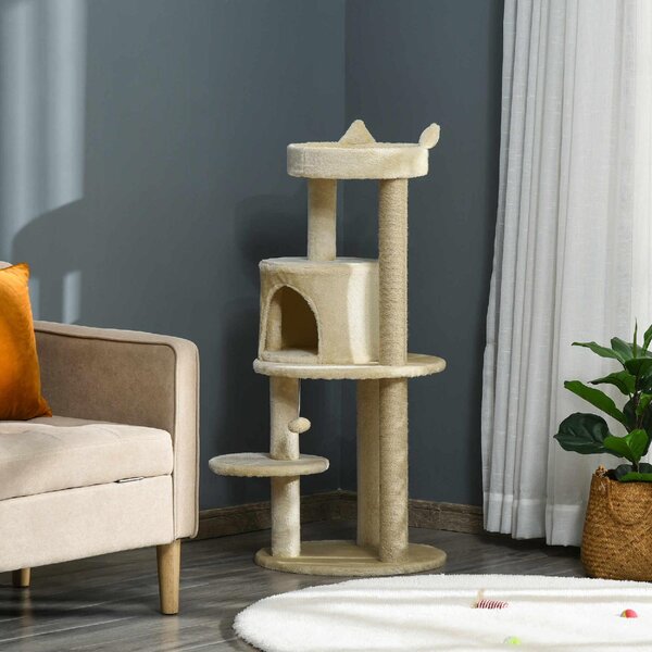 AllMyPets Albero Tiragraffi per Gatti Adulti con Cuccia Spaziosa e Piattaforma 104 cm colore Bianco Crema - R329CW