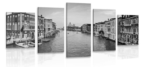 Quadri 5 pezzi – Canale famoso a Venezia in bianco e nero