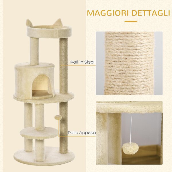 AllMyPets Albero Tiragraffi per Gatti Adulti con Cuccia Spaziosa e Piattaforma 104 cm colore Bianco Crema - R329CW