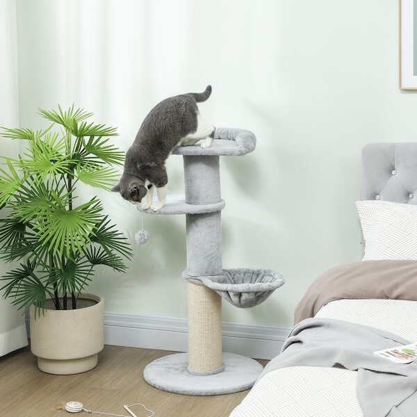 AllMyPets Albero Tiragraffi per Gatti Alto 103.5 cm con Lettino e Amaca, Rivestimento in Peluche colore Grigio Chiaro - R330LG