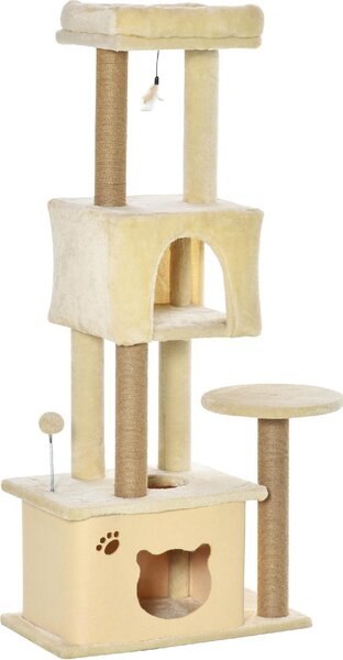 AllMyPets Albero Tiragraffi per Gatti Alto 136 cm con Cuccia Rimovibile, Casetta e Lettino, Pali in Iuta colore Beige - R33164