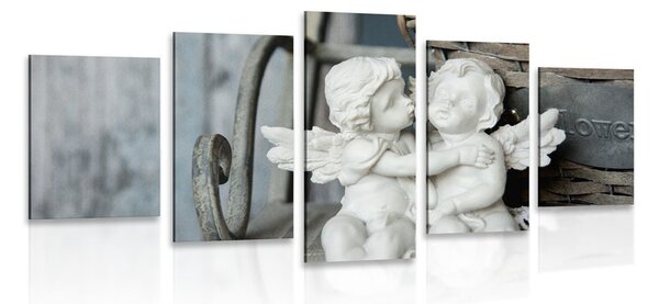 Quadri 5 pezzi – Statuette di angioletti sulla panchina