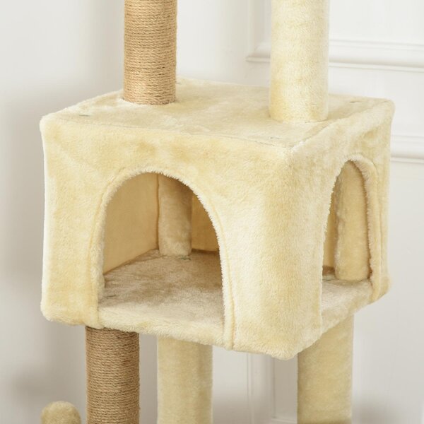 AllMyPets Albero Tiragraffi per Gatti Alto 136 cm con Cuccia Rimovibile, Casetta e Lettino, Pali in Iuta colore Beige - R33164
