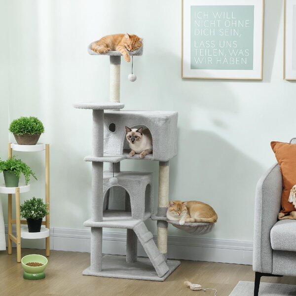 AllMyPets Albero Tiragraffi per Gatti Alto 140 cm con 2 Casette Amaca Lettino e Pali in Sisal colore Grigio - W672LG