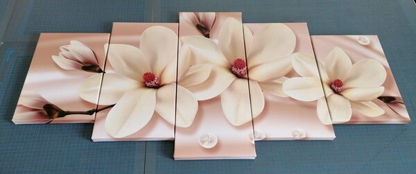 Quadri 5 pezzi – Magnolia di lusso con perle