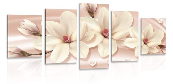Quadri 5 pezzi – Magnolia di lusso con perle