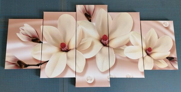Quadri 5 pezzi – Magnolia di lusso con perle