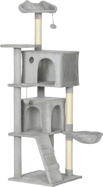 AllMyPets Albero Tiragraffi per Gatti Alto 160 cm con 2 Casette Amaca Lettino e Pali in Sisal colore Grigio - W674LG