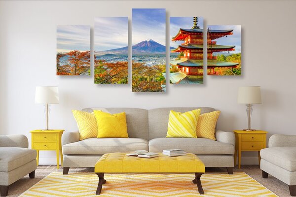 Quadri 5 pezzi – Vista sulla Pagoda Chureito e sul Monte Fuji