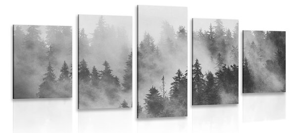 Quadri 5 pezzi – Montagne nella nebbia in bianco e nero