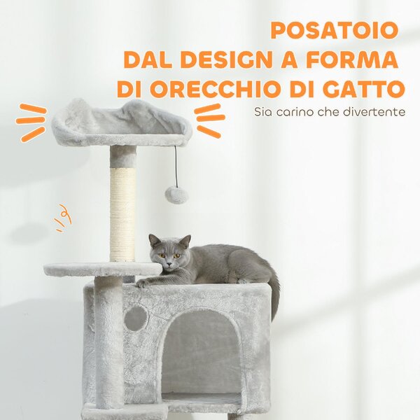 AllMyPets Albero Tiragraffi per Gatti Alto 160 cm con 2 Casette Amaca Lettino e Pali in Sisal colore Grigio - W674LG