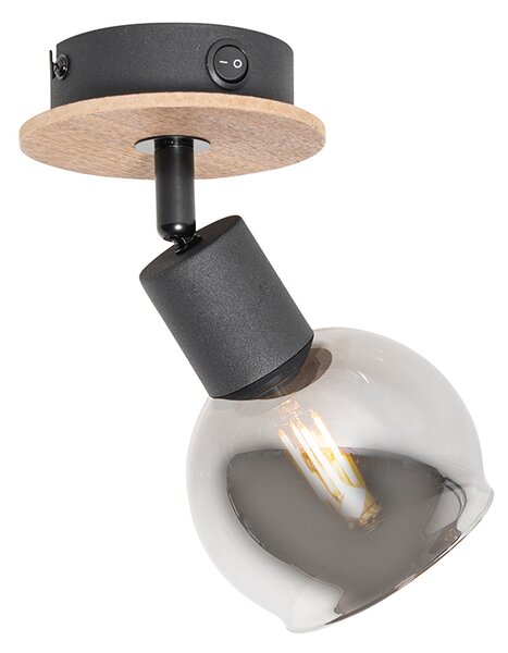 Faretto Art Déco nero con vetro fumé e legno - VIDRO