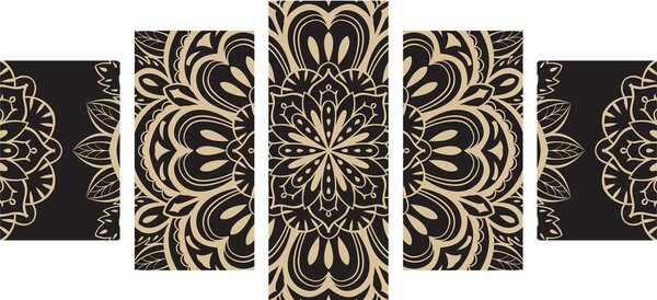 Quadri 5 pezzi – Mandala su sfondo nero