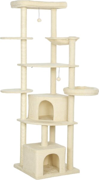 AllMyPets Albero Tiragraffi per Gatti Alto 200 cm Multilivello con 2 Casette 2 Lettini e Amaca Struttura per 2-3 Gatti colore Beige - W675BG