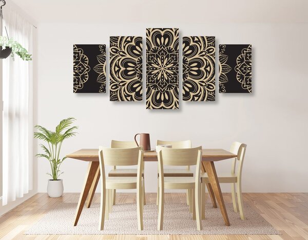 Quadri 5 pezzi – Mandala su sfondo nero
