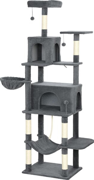 AllMyPets Albero Tiragraffi per Gatti Alto 202 cm con 6 Pali in Sisal 2 Casette 2 Amache e Lettino colore Grigio - W676CG