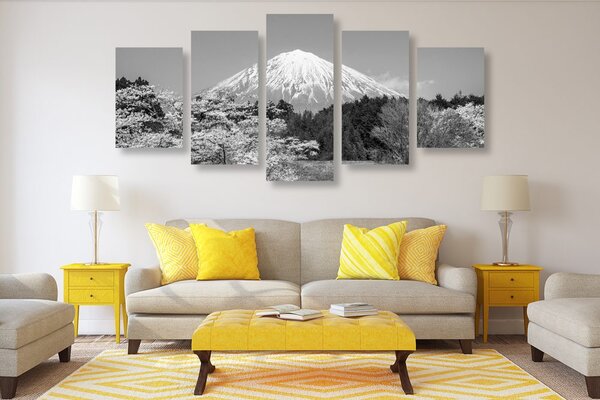 Quadri 5 pezzi – Monte Fuji in bianco e nero