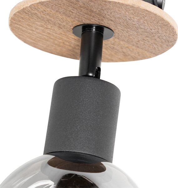 Faretto Art Déco nero con vetro fumé e legno - VIDRO