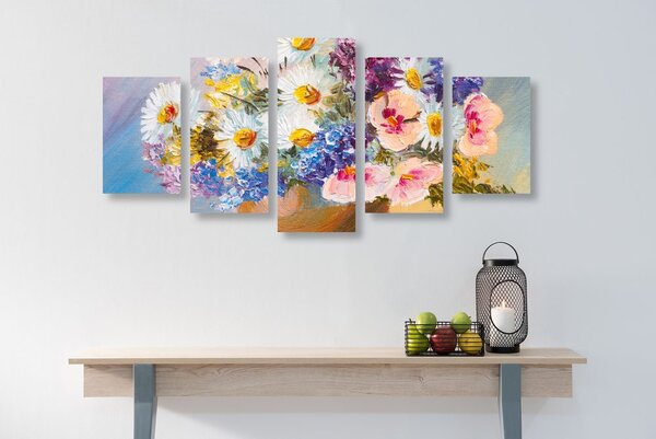 Quadri 5 pezzi – Pittura a olio di fiori estivi