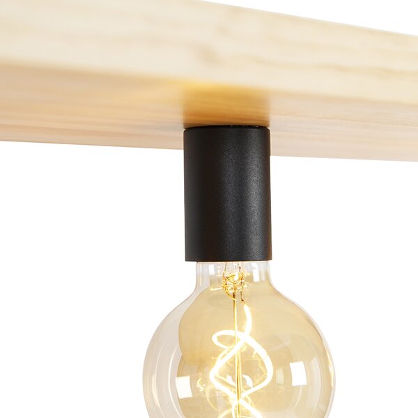 Lampada a sospensione industriale nera con legno 4 luci - Shelf