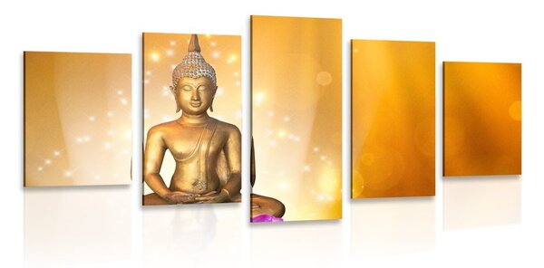 Quadri 5 pezzi – Statua di Buddha sul fiore di loto