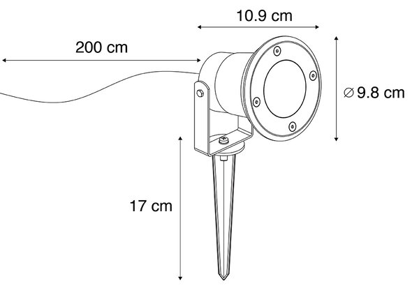Faretto moderno nero con cavo e spina 200cm IP65 - Basic
