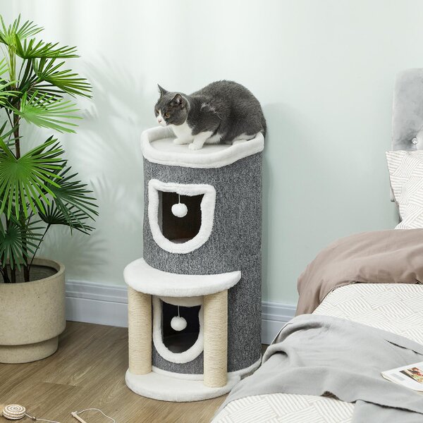 AllMyPets Albero Tiragraffi per Gatti Alto 76 cm con Casette Lettino Palline e Pali in Sisal colore Grigio - W677GY