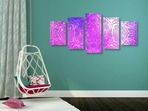 Quadri 5 pezzi – Mandala indiana con sfondo galattico