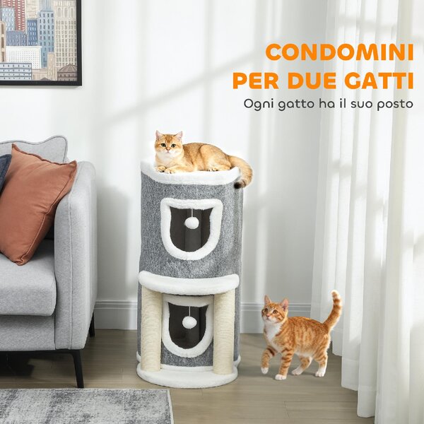 AllMyPets Albero Tiragraffi per Gatti Alto 76 cm con Casette Lettino Palline e Pali in Sisal colore Grigio - W677GY