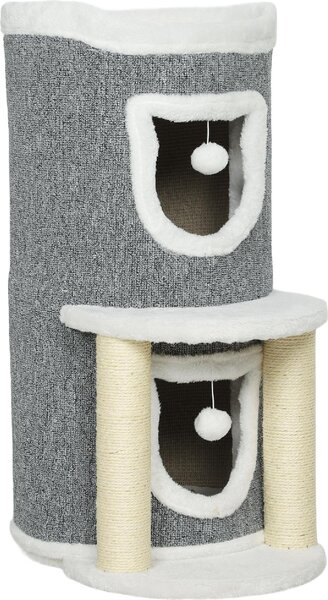 AllMyPets Albero Tiragraffi per Gatti Alto 76 cm con Casette Lettino Palline e Pali in Sisal colore Grigio - W677GY