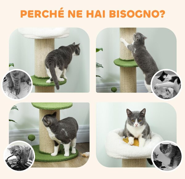 AllMyPets Albero Tiragraffi per Gatti Alto 92 cm con Palo in Sisal e Lettino a Forma di Fiore colore Verde - R333GN
