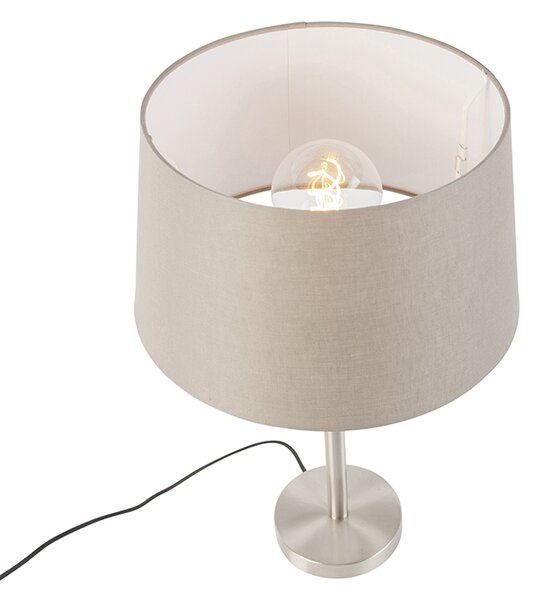 Lampada da tavolo moderna in acciaio con paralume color tortora 35 cm - Simplo