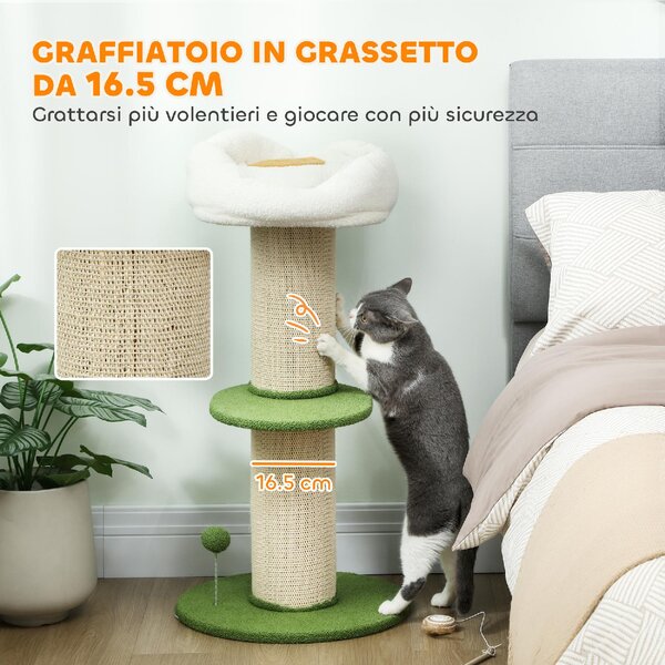 AllMyPets Albero Tiragraffi per Gatti Alto 92 cm con Palo in Sisal e Lettino a Forma di Fiore colore Verde - R333GN
