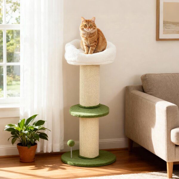 AllMyPets Albero Tiragraffi per Gatti Alto 92 cm con Palo in Sisal e Lettino a Forma di Fiore colore Verde - R333GN