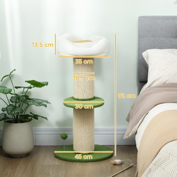 AllMyPets Albero Tiragraffi per Gatti Alto 92 cm con Palo in Sisal e Lettino a Forma di Fiore colore Verde - R333GN