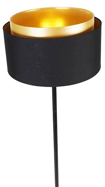 Lampada da terra moderna nera con paralume nero con interno oro - Simplo