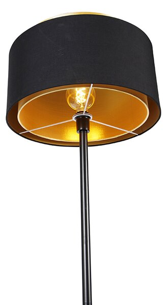 Lampada da terra moderna nera con paralume nero con interno oro - Simplo