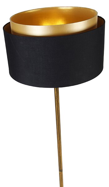 Lampada da terra moderna oro con paralume nero con oro - Simplo