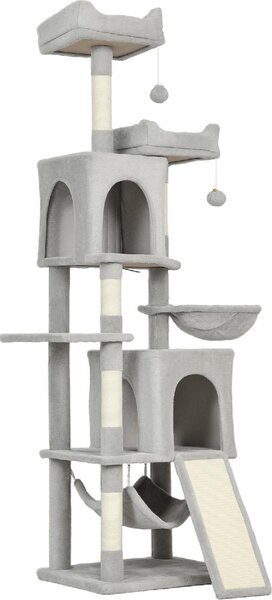 AllMyPets Albero Tiragraffi per Gatti con 2 Casette 2 Lettini Trespolo e 2 Palline 48x40x177 cm colore Grigio Chiaro e Beige - W679LG