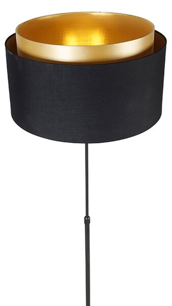 Lampada da terra moderna nera con doppio paralume dorato - Parte