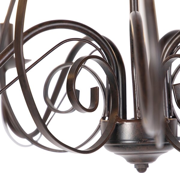Lampadario marrone con paralumi plissettati crema a 5 luci - Giuseppe