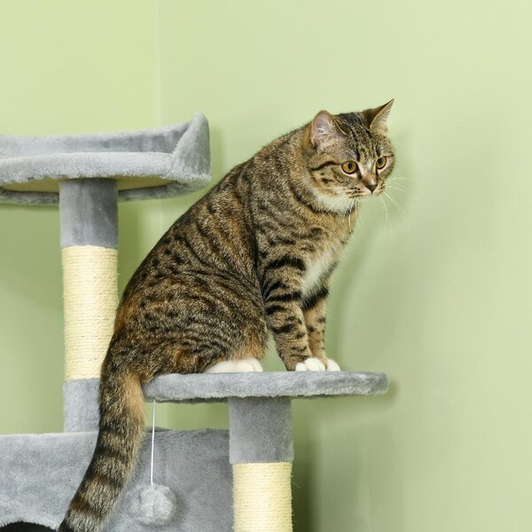AllMyPets Albero Tiragraffi per Gatti Alto con Casette e Amache 60x60x200cm Grigio Chiaro