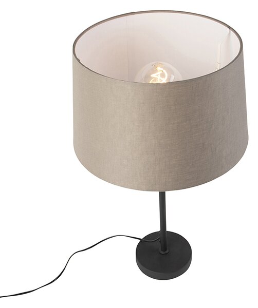 Lampada da tavolo nera con paralume in lino color tortora 35 cm regolabile - Parte