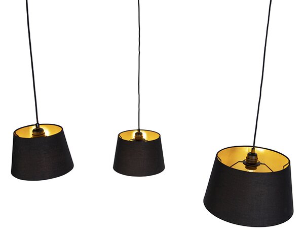 Lampada a sospensione con 3 paralumi in cotone nero e oro - Cava