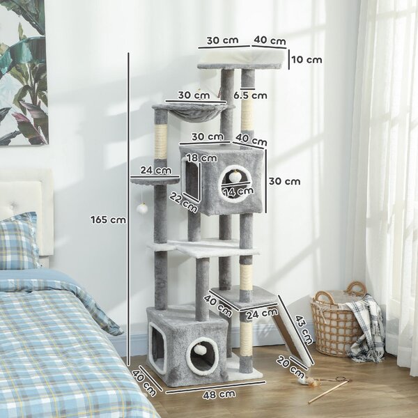 AllMyPets Albero Tiragraffi per Gatti con 2 Casette Rampa Trespoli e 4 Palline 48x40x165 cm colore Grigio e Bianco - W680GY