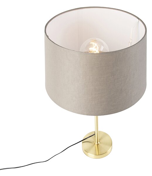 Lampada da tavolo oro/ottone con paralume in lino color tortora 35 cm - Parte