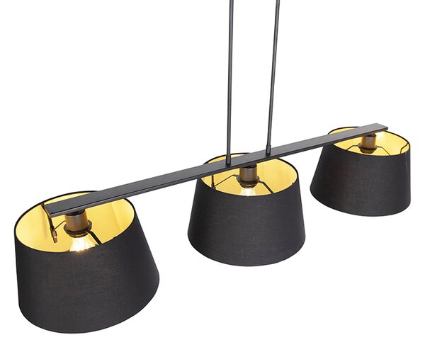 Lampada a sospensione con paralumi in cotone nero e oro 32 cm - Combi 3 Deluxe